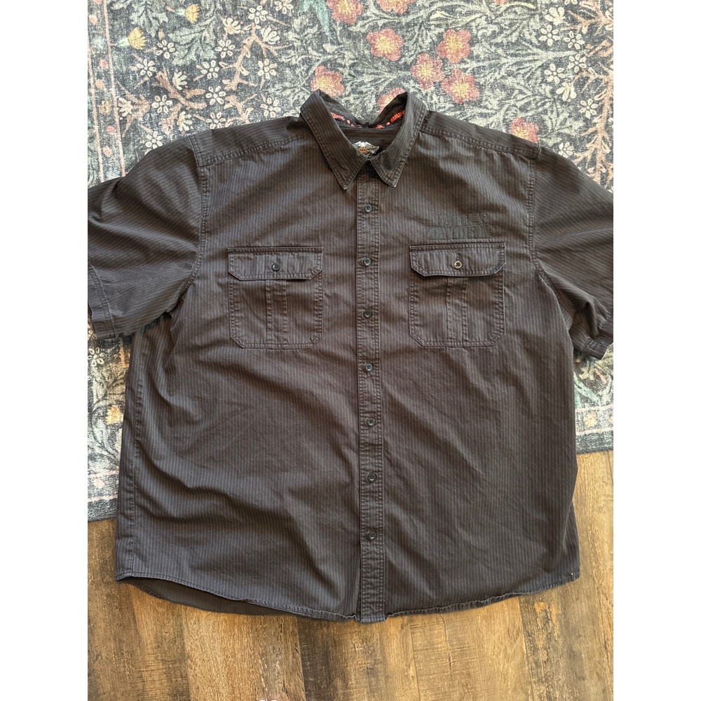 Harley-Davidson Mens 3XL Black Stripe Short Sleeve Willie G Skull Button Shirt